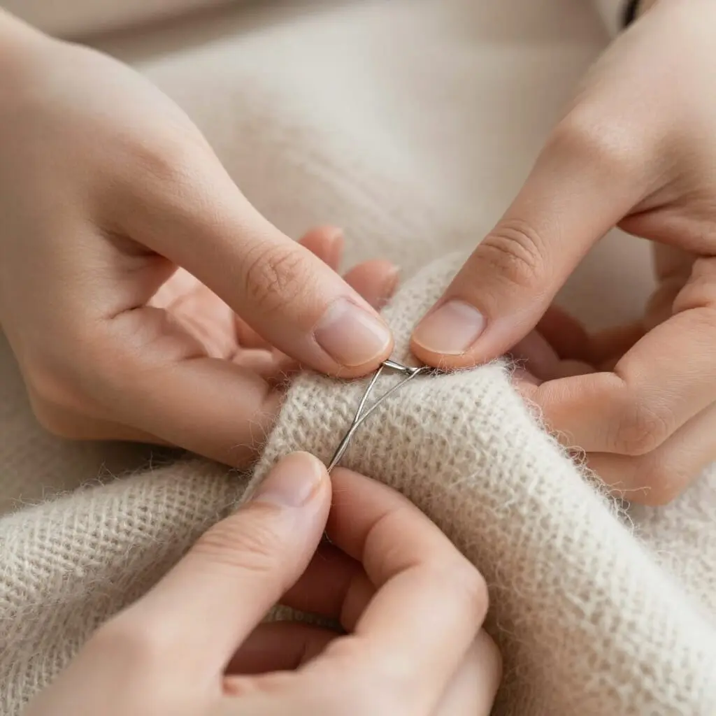 Détail de tissu cachemire travaillé à la main par une artisane